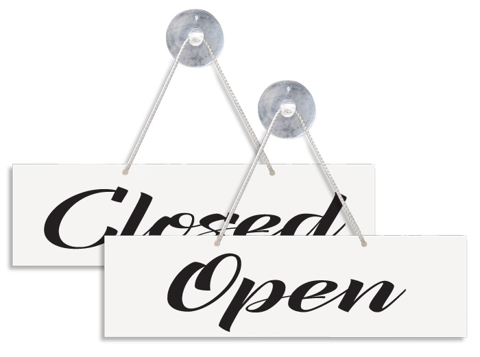 OPEN & CLOSED 3MM RIGID HANGING SIGN, SHOP WINDOW DOOR ANY COLOUR eBay